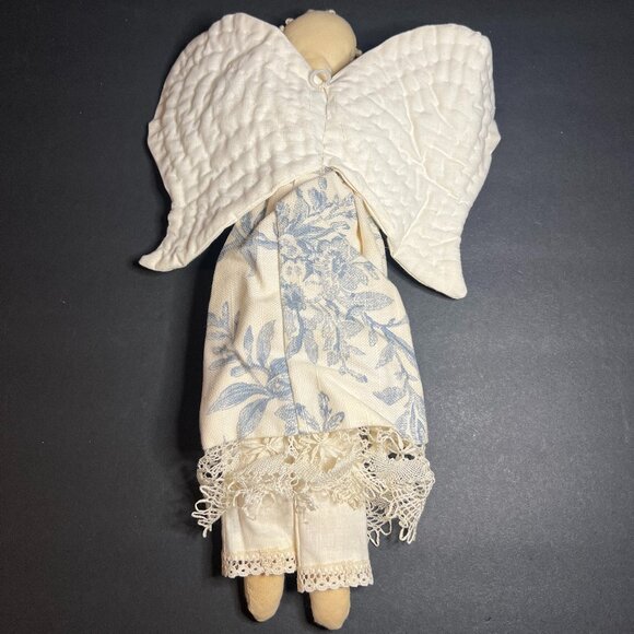 VTG Handmade Farmhouse Style Floral Fabric Angel Doll w/ Twisted Twig Heart 14" - Picture 5 of 10